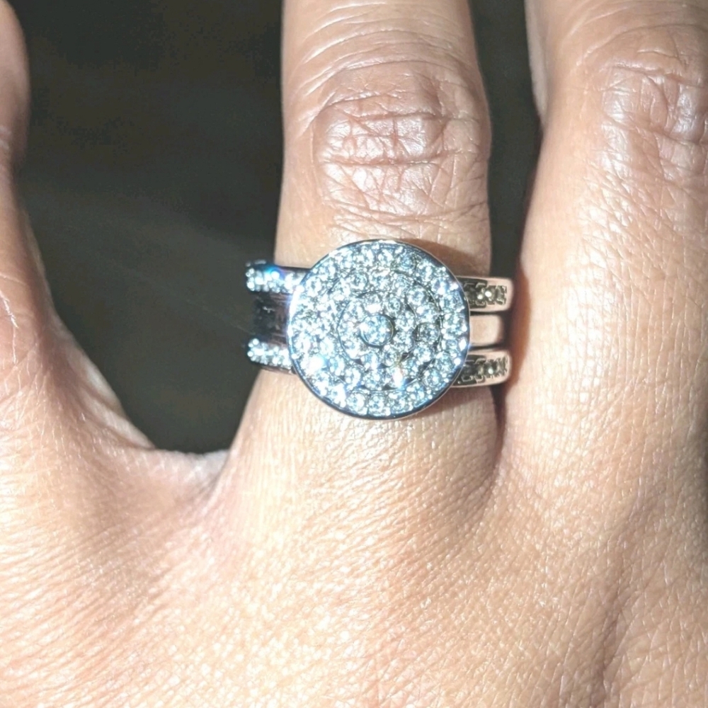Women's Platinum Plated Over Sterling Silver 4ct Moissanite Engagement Band Set7